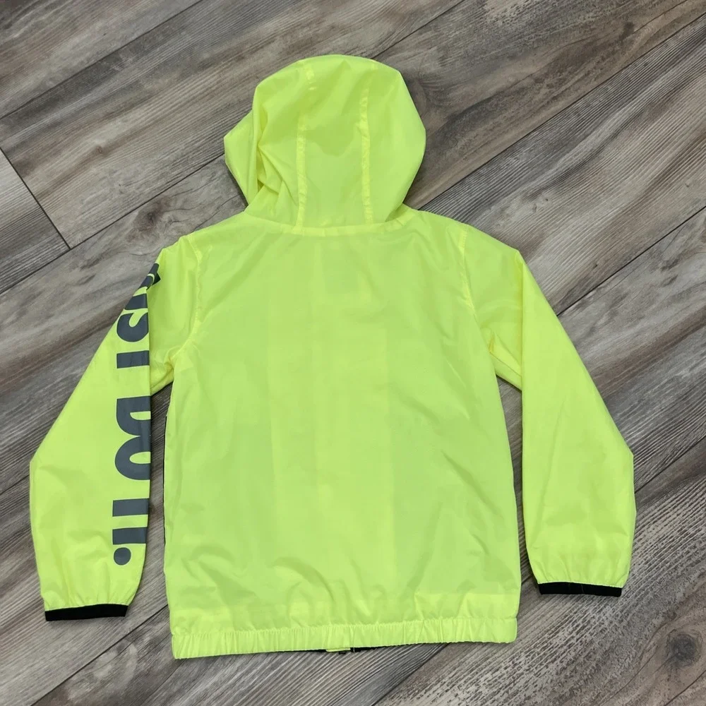 Nike Jacket Youth S Black‎ White Neon Yellow Hooded Windbreaker Full Zip Logo